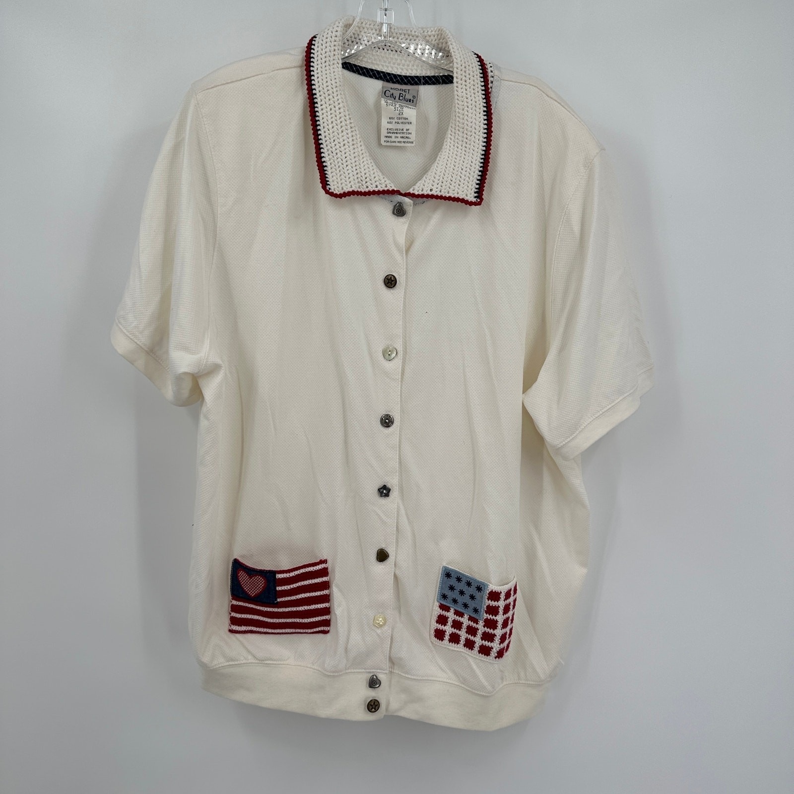 Womens Vintage Americana Top Size 2x Patriotic Kitschy Cottagecore Flag Summer